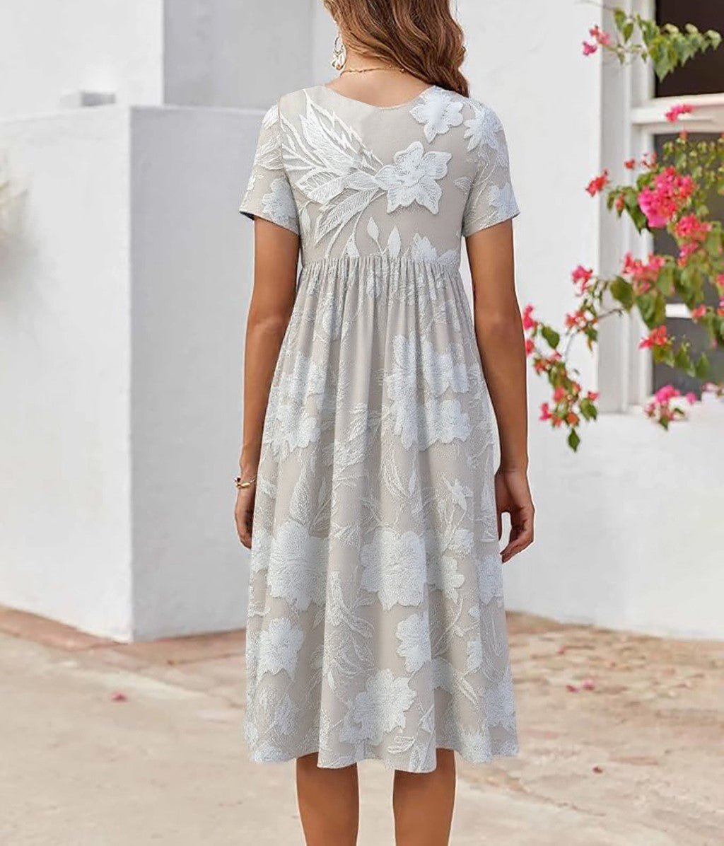 Maëlle – Vestido Midi Clásico con Estampado y Bolsillos Laterales