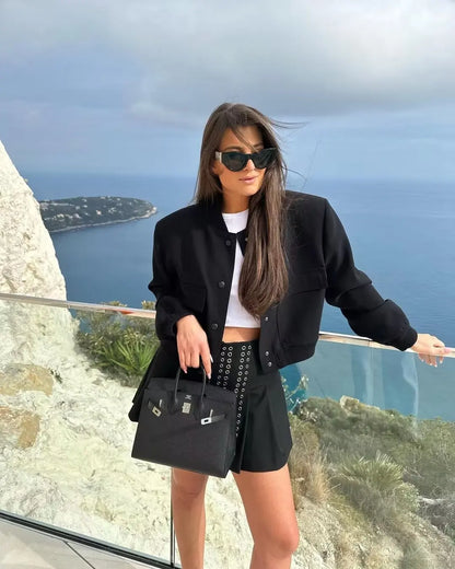 BELLA | Chaqueta Bomber de Manga Larga Corto