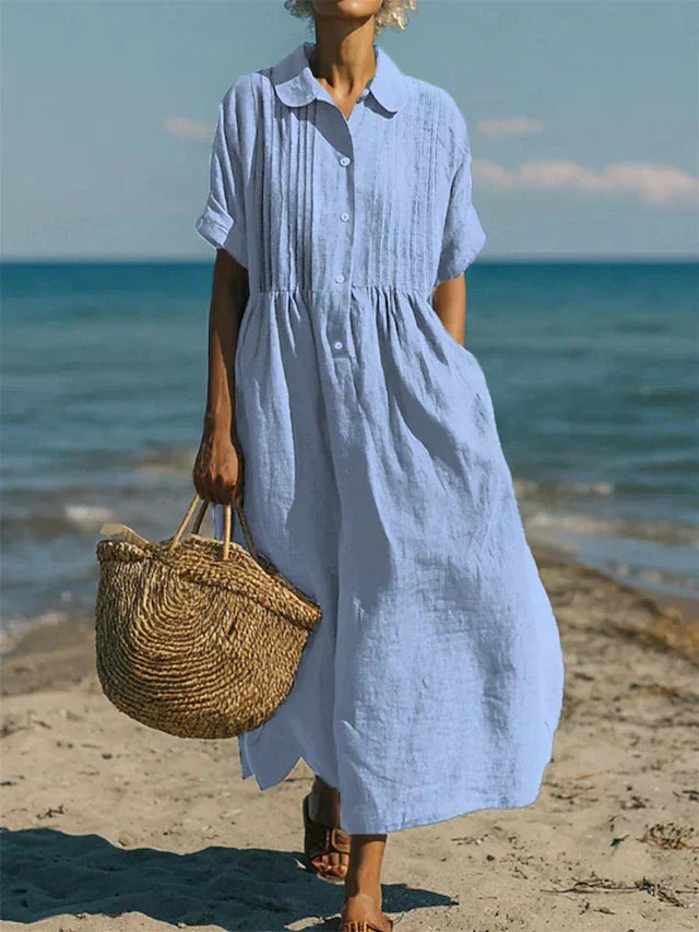Vestido Camisa Midi en Algodón Fluido - Elegancia Casual para Mujer