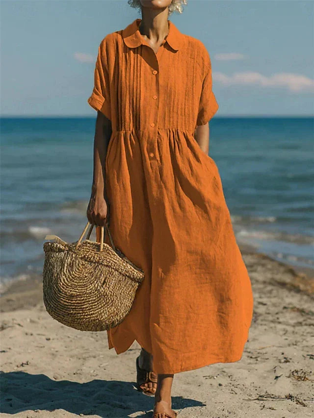Vestido Camisa Midi en Algodón Fluido - Elegancia Casual para Mujer