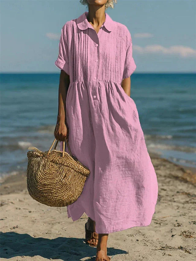 Vestido Camisa Midi en Algodón Fluido - Elegancia Casual para Mujer