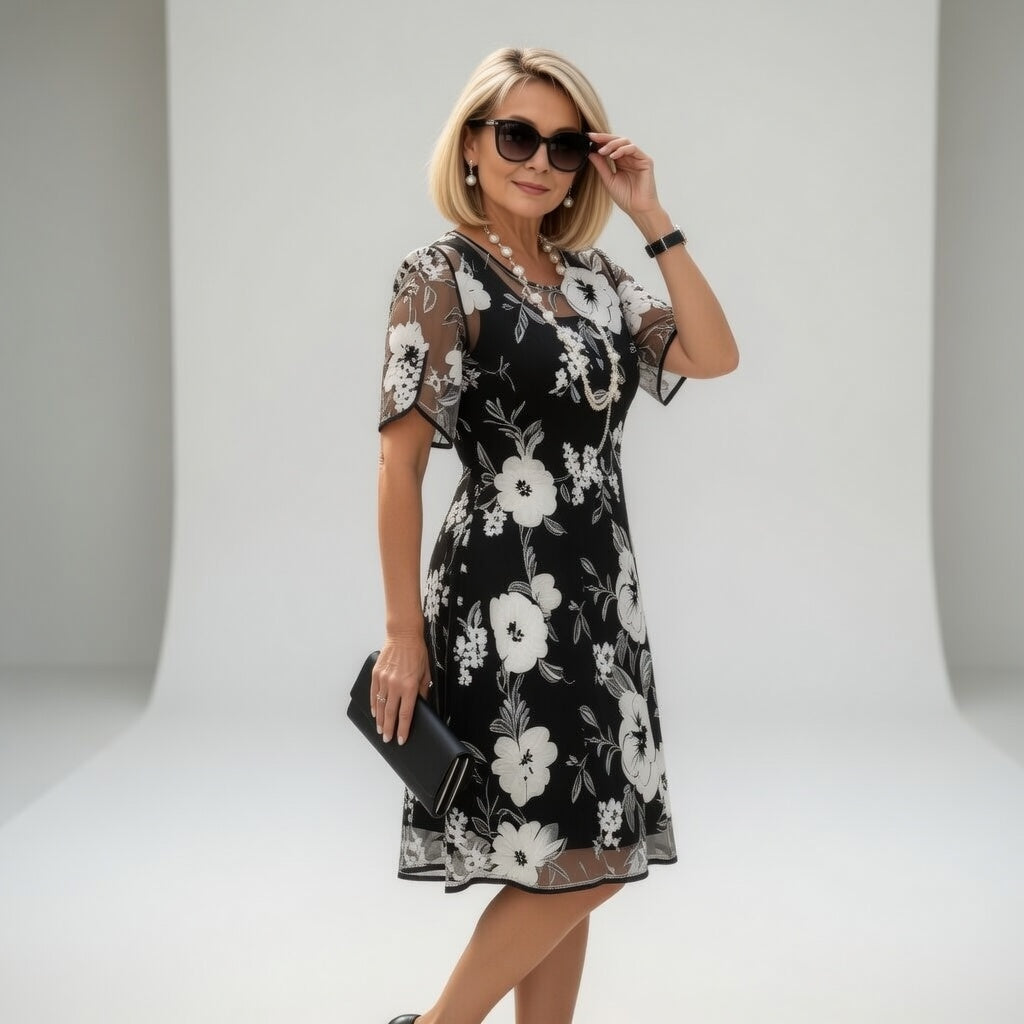 Vestido midi de chiffon floral — Elegancia natural y refinada