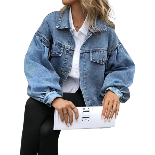 Chaqueta de Denim Cortada Casual - Corte Amplio Chic Mujer