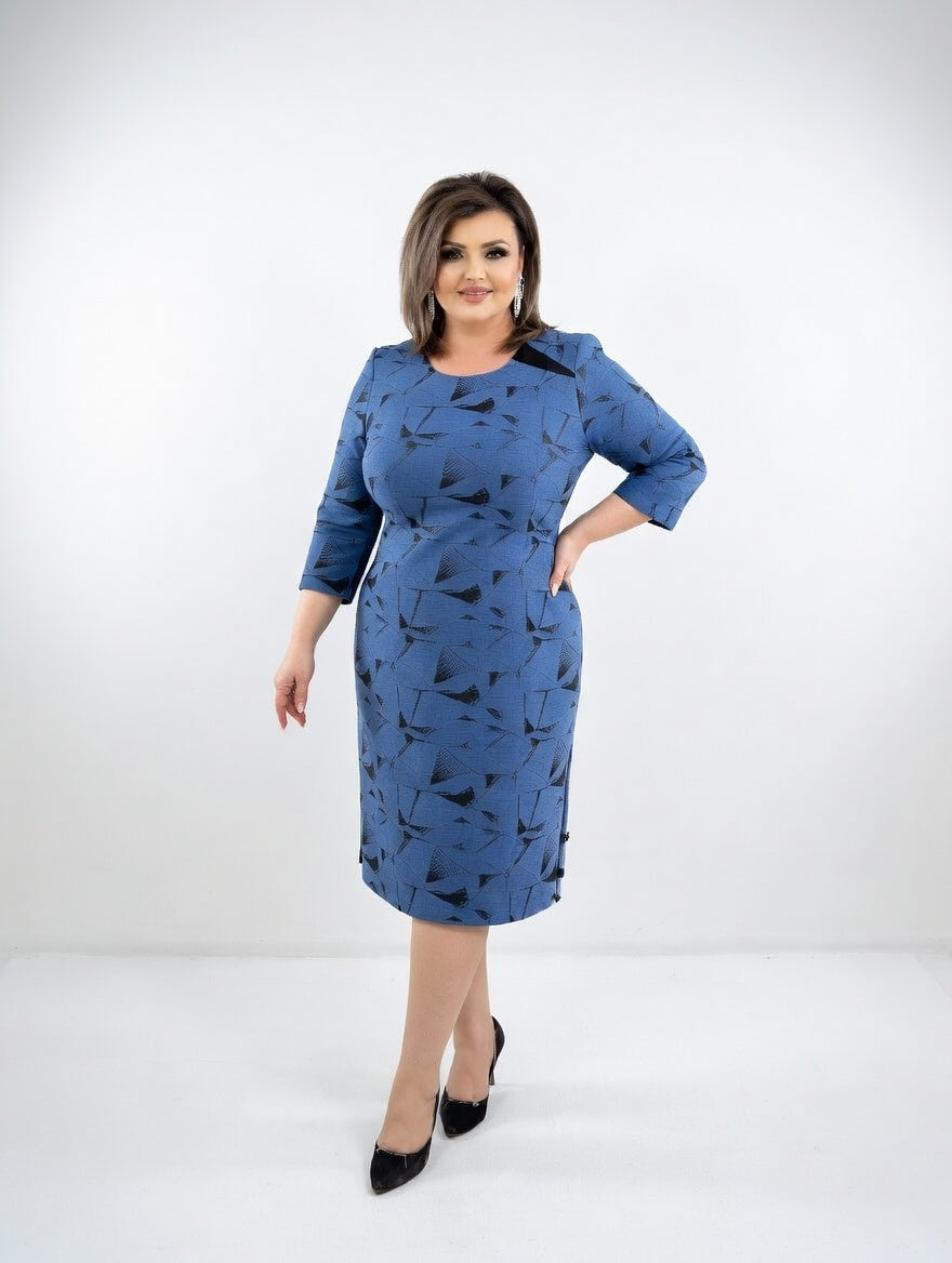 Vestido Midi Estructurado con Motivo Gráfico — Elegancia Atemporal y Confort