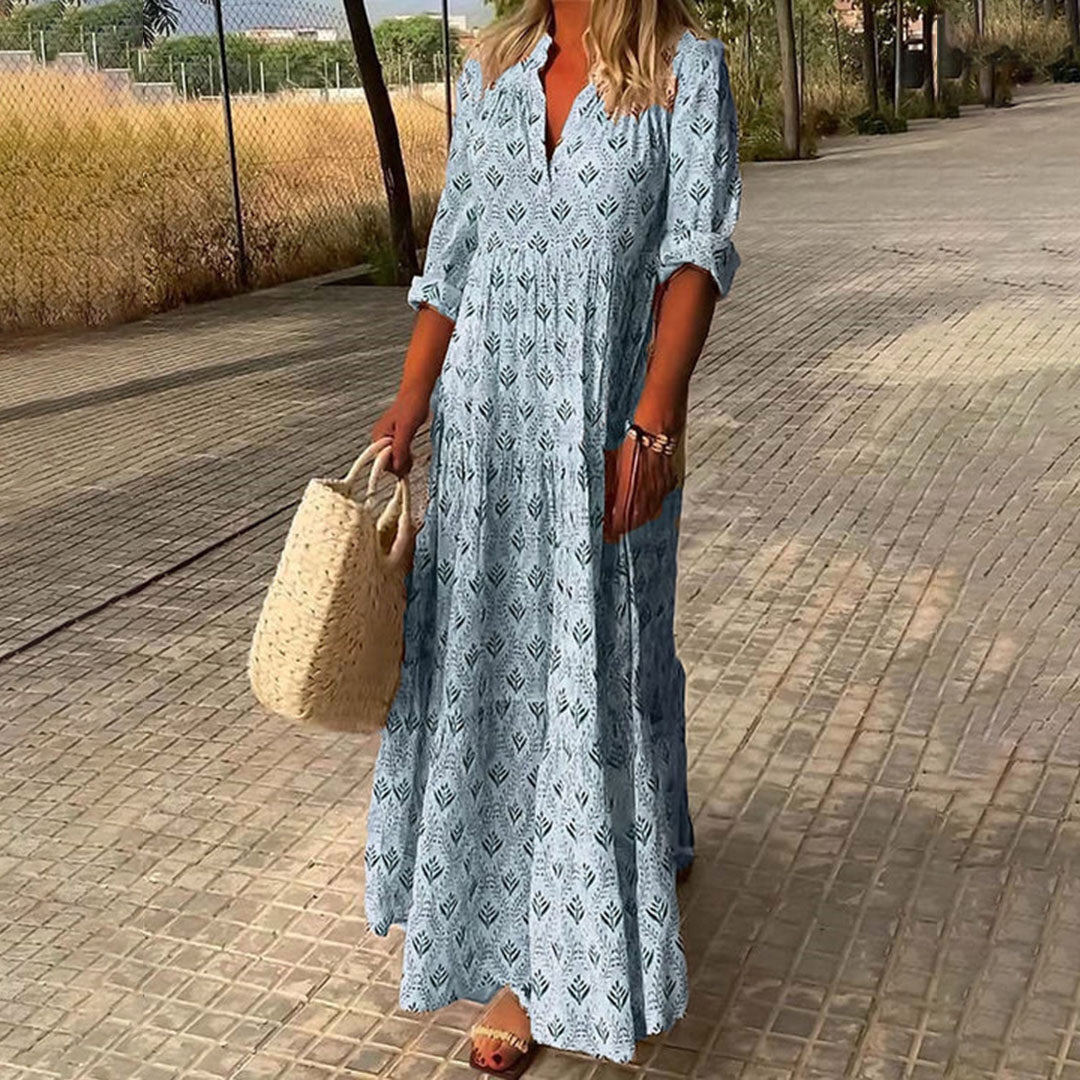 Kadence - Vestido de Manga Larga con Estampado Boho