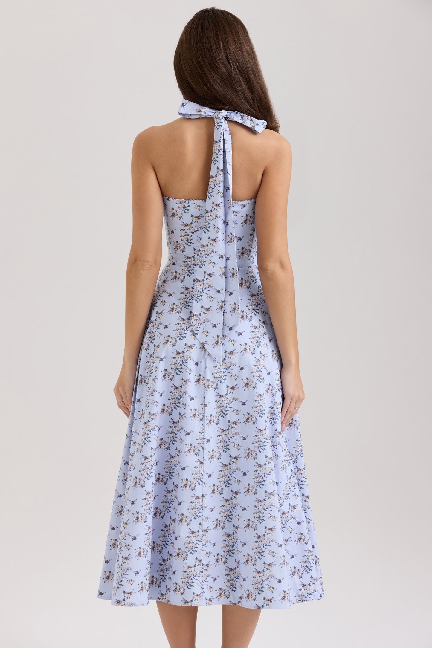 Belle - Vestido Midi con Estampado de Margaritas y Cuello Halter