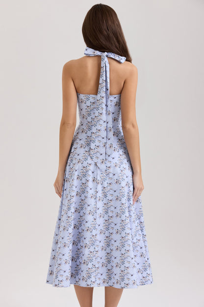 Belle - Vestido Midi con Estampado de Margaritas y Cuello Halter