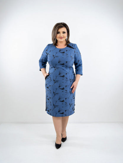 Vestido Midi Estructurado con Motivo Gráfico — Elegancia Atemporal y Confort
