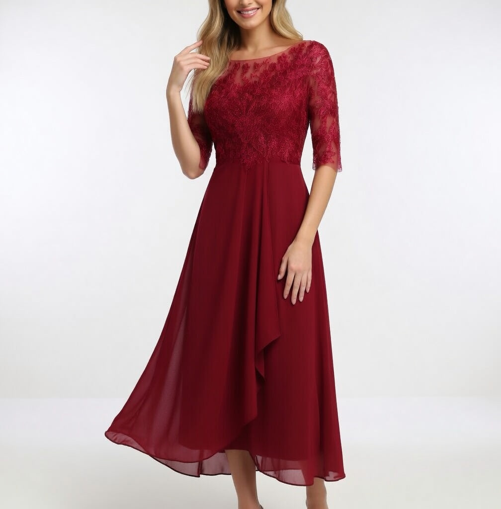 Vestido midi de encaje - Elegancia atemporal para mujer