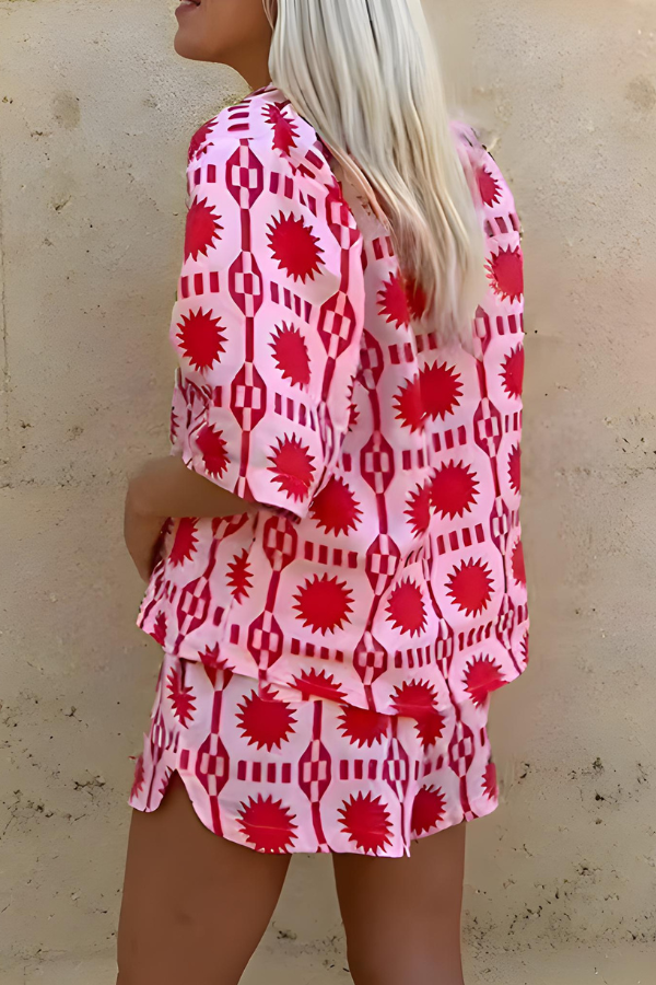 MARISSE – CONJUNTO DE CAMISA Y PANTALONES CORTOS ESTILO PLAYA IMPRESA