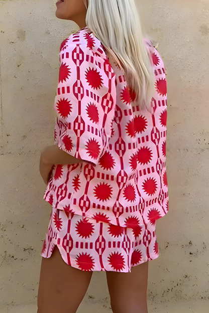 MARISSE – CONJUNTO DE CAMISA Y PANTALONES CORTOS ESTILO PLAYA IMPRESA