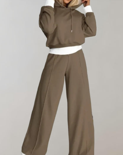 Conjunto de Chándal de 2 Piezas para Mujeres – Sudadera Cortada y Pantalones de Pierna Ancha