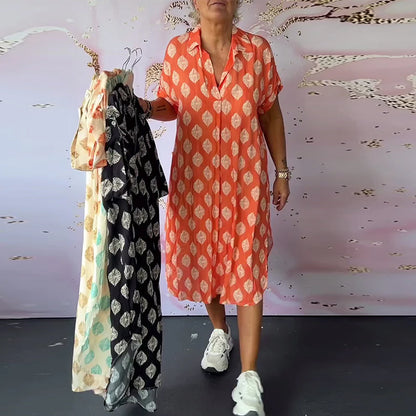 ELEANORA – VESTIDO CAMISERO IMPRESO CON SOLAPA SUELTA