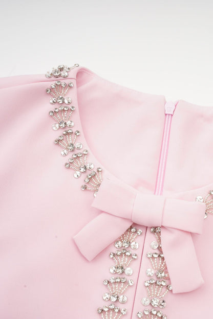 Linda Vestido Midi Acampanado con Lazo de Cristal