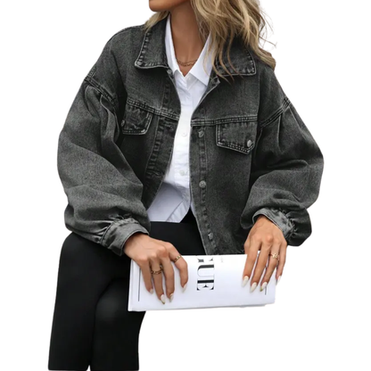 Chaqueta de Denim Cortada Casual - Corte Amplio Chic Mujer
