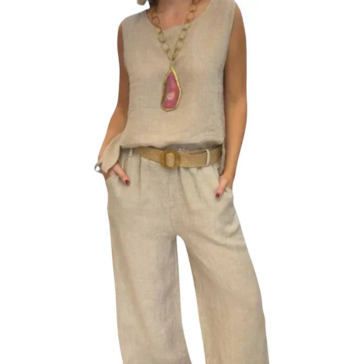 Paloma | Top sin mangas bohemio y pantalones cropped a juego