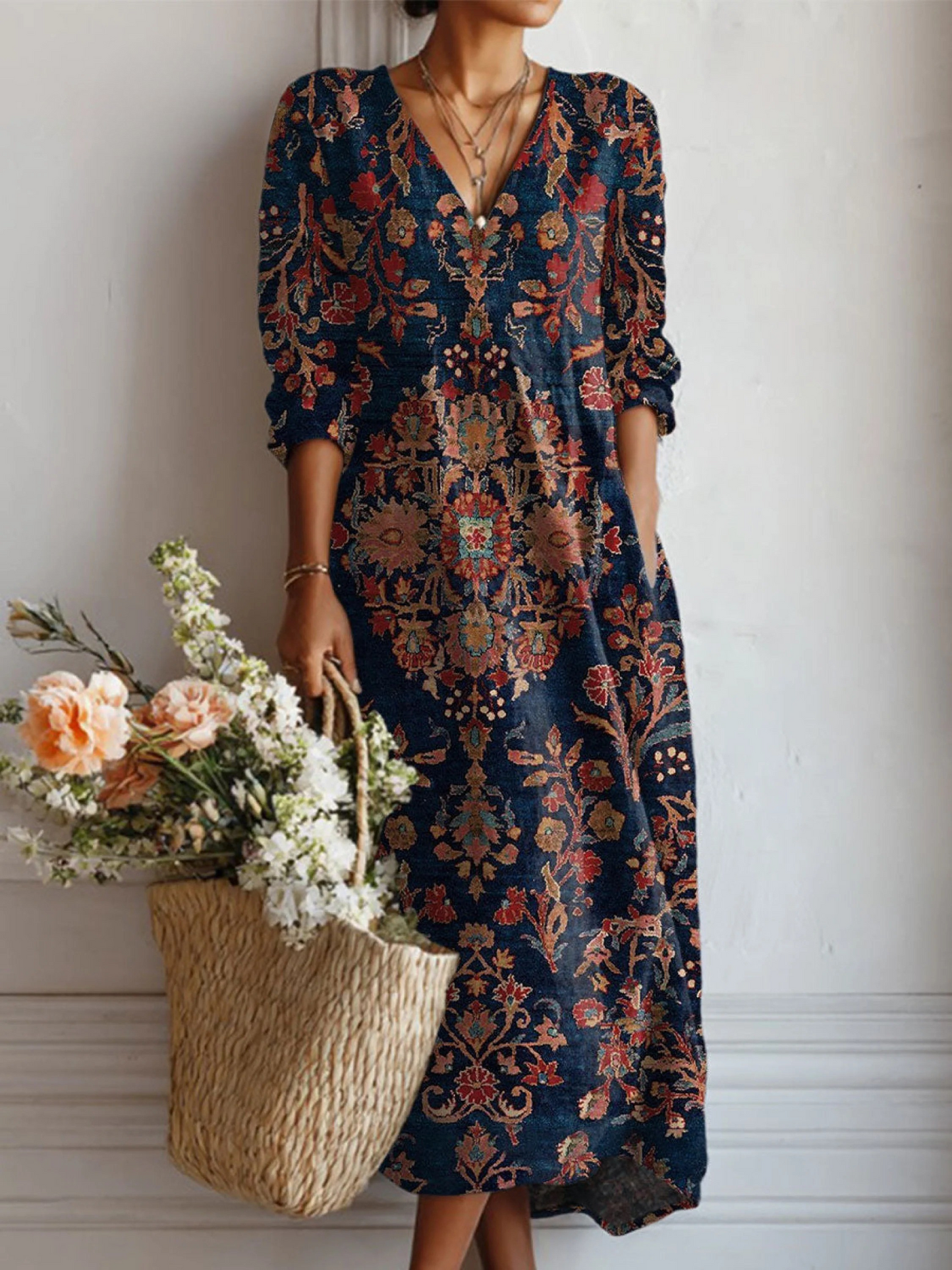 Vestido Túnica Floral Vintage de Lino