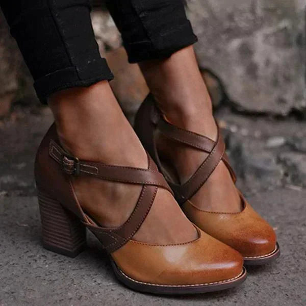 Miley - Zuecos de Cuero Elegantes con Tacón Chic
