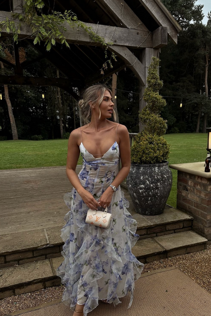 ODESSA – VESTIDO MAXI CON VOLANTES Y TIRANTES TENDENCIALES