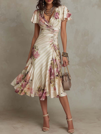 Alba | Elegante Vestido Midi Drappeado con Flores