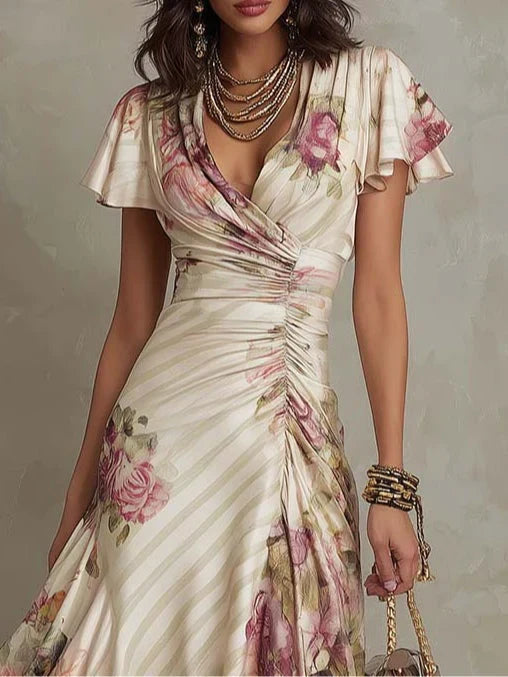 Alba | Elegante Vestido Midi Drappeado con Flores