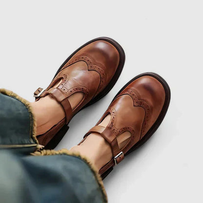 Léana - Zapatos clásicos con tira en T de piel para mujeres