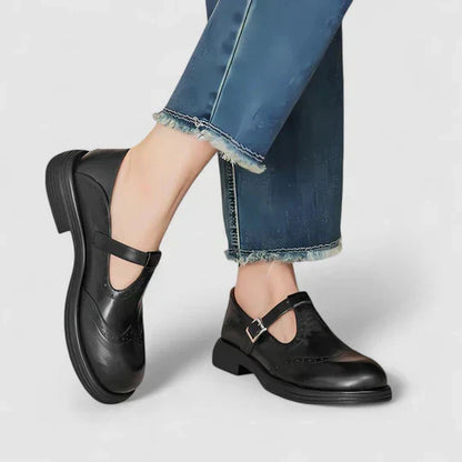 Léana - Zapatos clásicos con tira en T de piel para mujeres