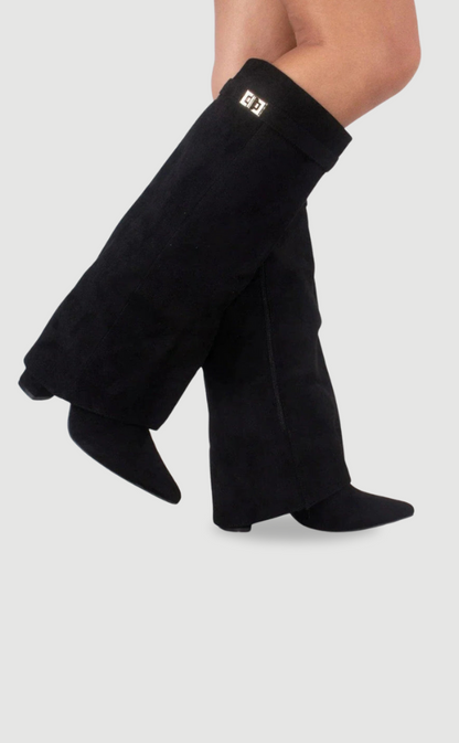 Botas de Mujer hasta la Rodilla con Parte Superior de Campana Ancha y Tacón Bloque
