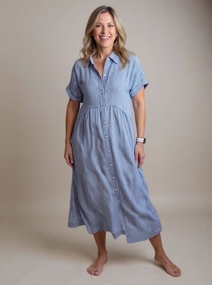 MADELINE – VESTIDO MIDI RELAJADO CON BOTONES A RAYAS