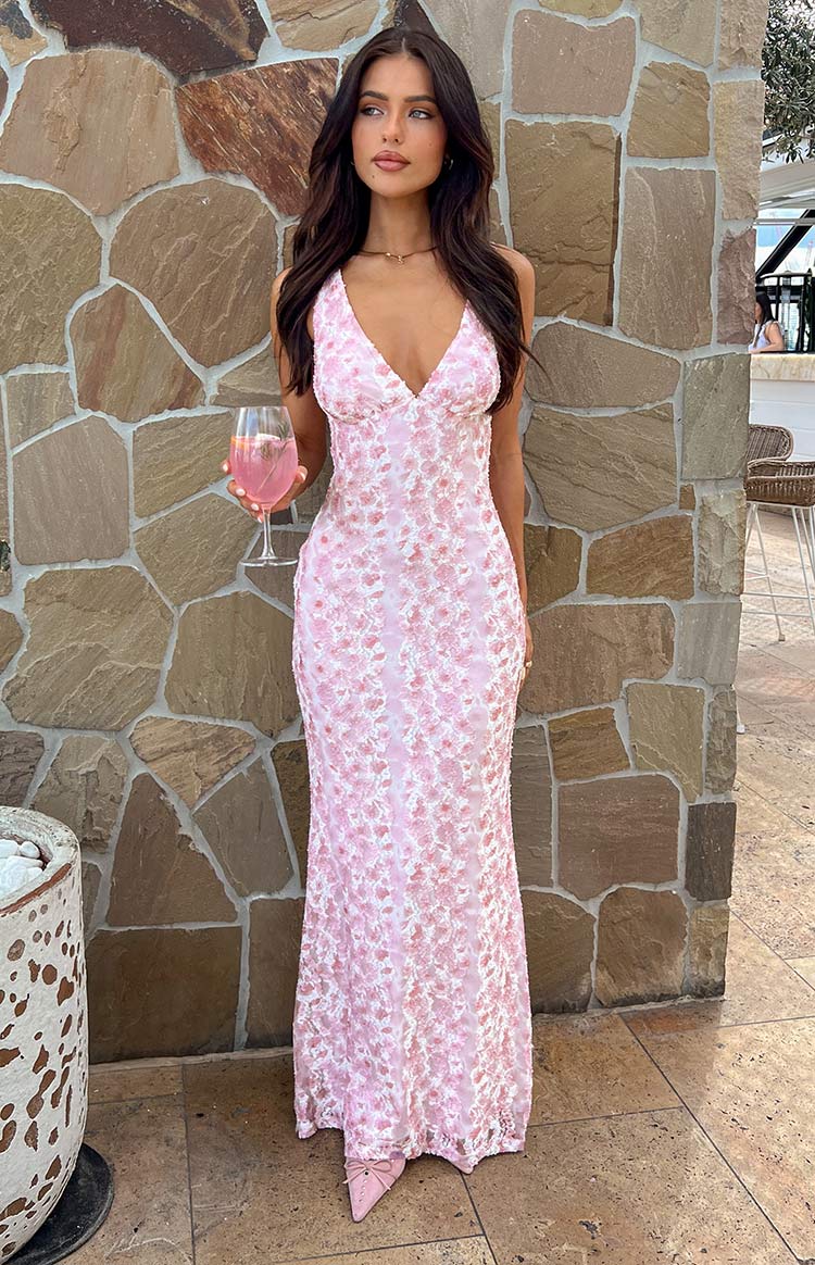 Farida - Vestido Maxi de Encaje Rosa