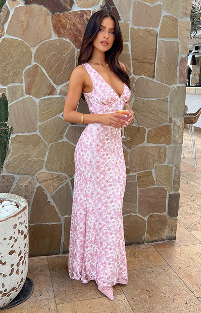 Farida - Vestido Maxi de Encaje Rosa