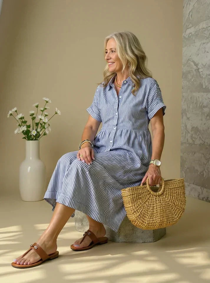 MADELINE – VESTIDO MIDI RELAJADO CON BOTONES A RAYAS