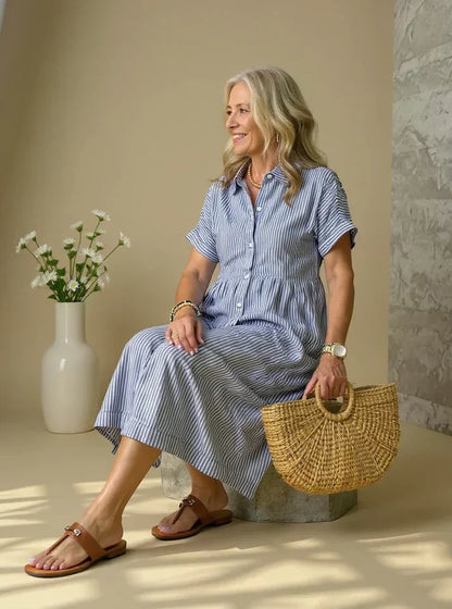 MADELINE – VESTIDO MIDI RELAJADO CON BOTONES A RAYAS