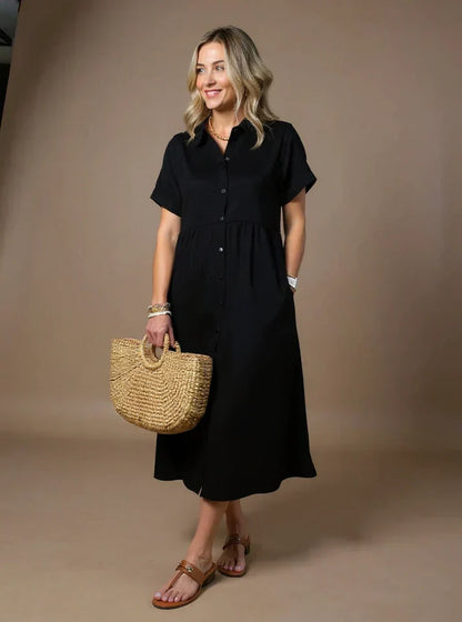 MADELINE – VESTIDO MIDI RELAJADO CON BOTONES A RAYAS