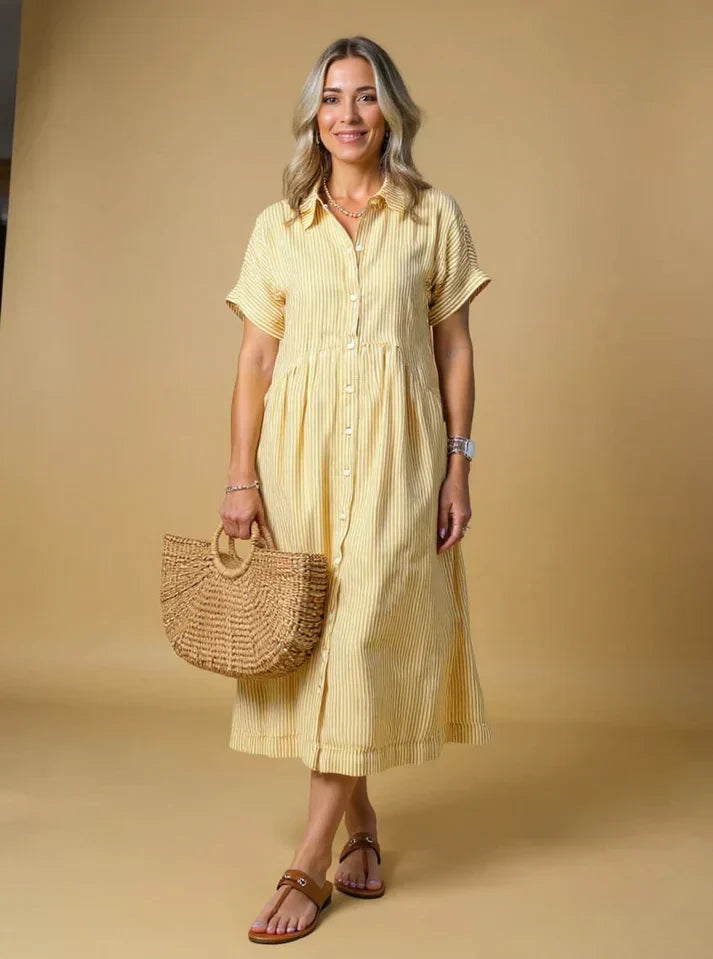 MADELINE – VESTIDO MIDI RELAJADO CON BOTONES A RAYAS