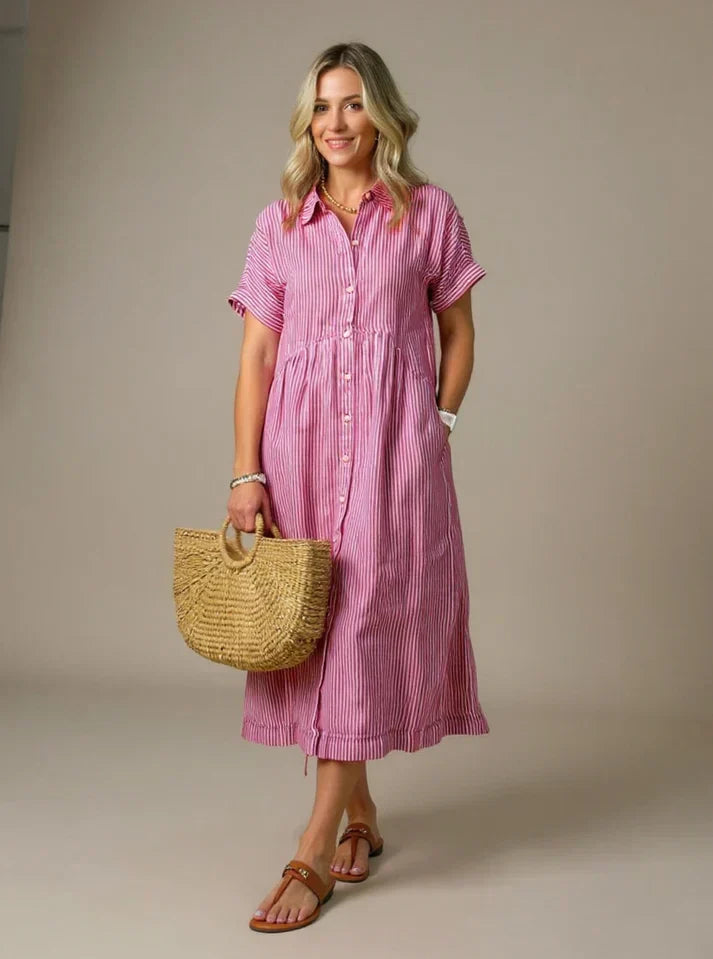 MADELINE – VESTIDO MIDI RELAJADO CON BOTONES A RAYAS