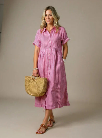 MADELINE – VESTIDO MIDI RELAJADO CON BOTONES A RAYAS