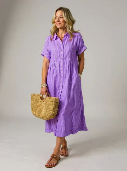 MADELINE – VESTIDO MIDI RELAJADO CON BOTONES A RAYAS