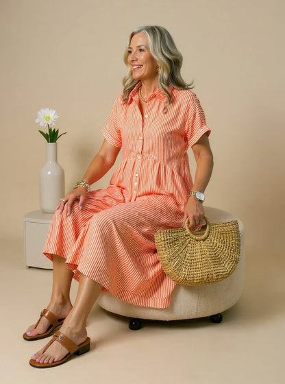 MADELINE – VESTIDO MIDI RELAJADO CON BOTONES A RAYAS