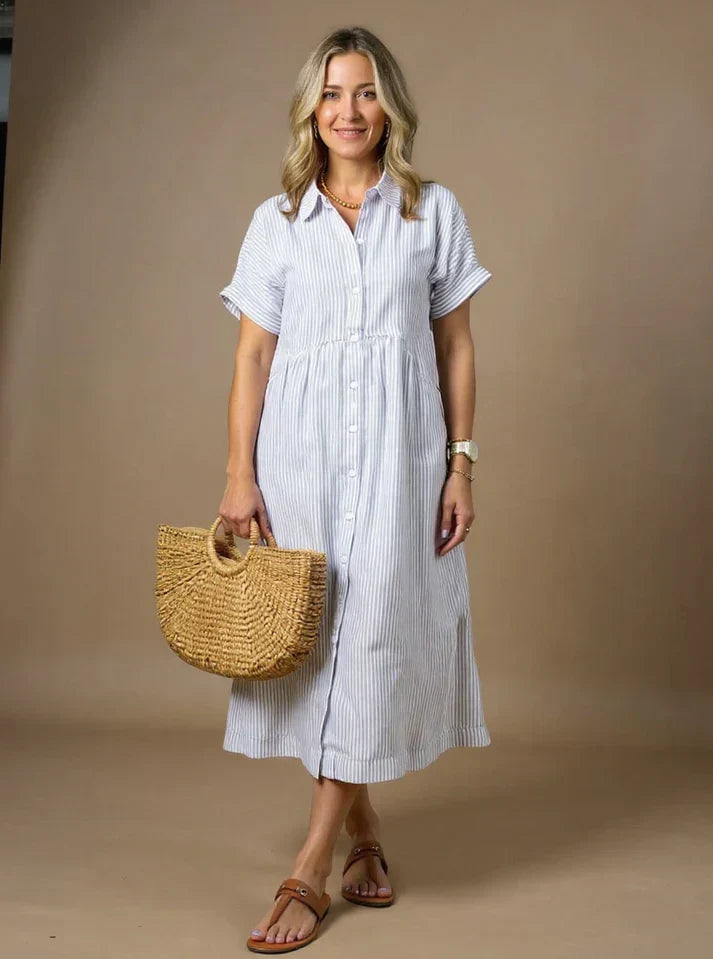 MADELINE – VESTIDO MIDI RELAJADO CON BOTONES A RAYAS