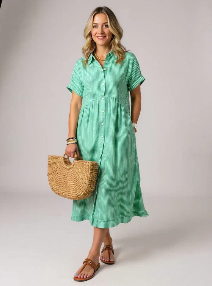 MADELINE – VESTIDO MIDI RELAJADO CON BOTONES A RAYAS