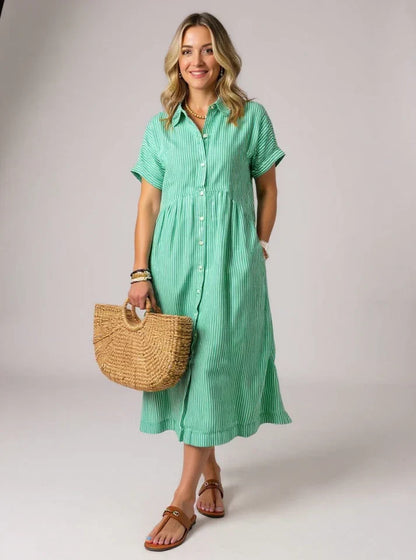 MADELINE – VESTIDO MIDI RELAJADO CON BOTONES A RAYAS