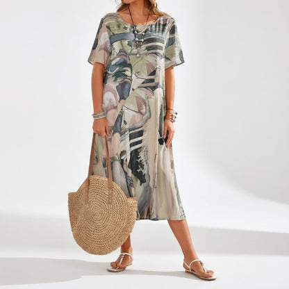 Vestido largo fluido con estampado artístico — Elegancia bohemia de verano