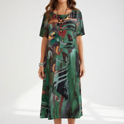 Vestido largo fluido con estampado artístico — Elegancia bohemia de verano