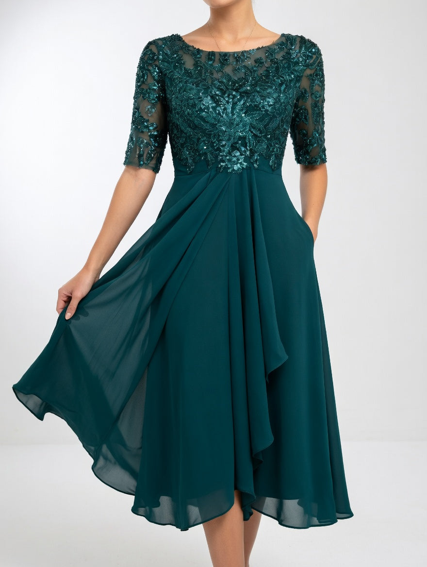 Vestido midi de encaje - Elegancia atemporal para mujer