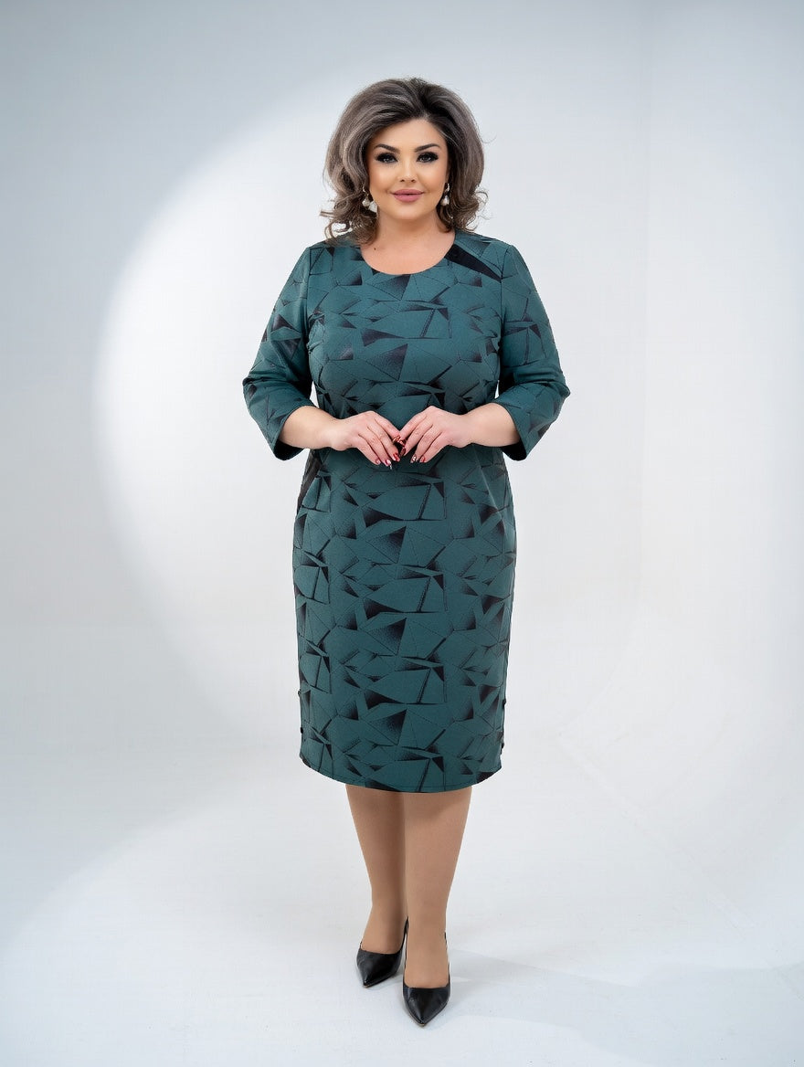 Vestido Midi Estructurado con Motivo Gráfico — Elegancia Atemporal y Confort