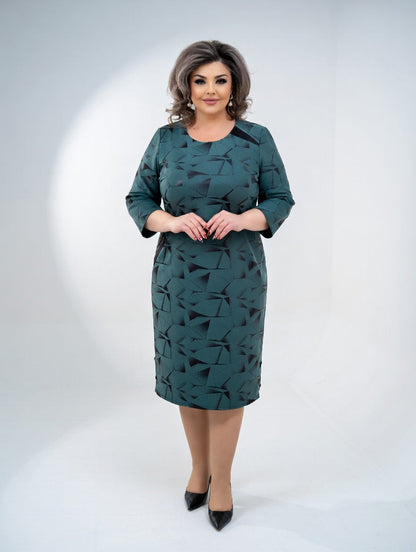Vestido Midi Estructurado con Motivo Gráfico — Elegancia Atemporal y Confort