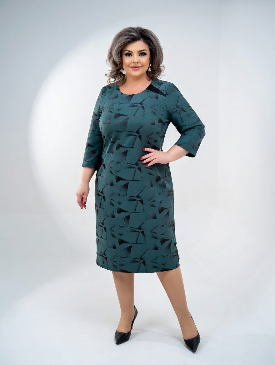 Vestido Midi Estructurado con Motivo Gráfico — Elegancia Atemporal y Confort