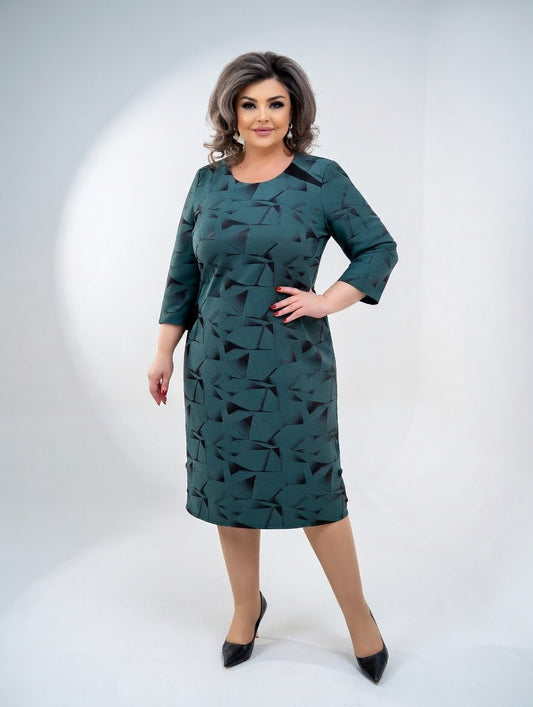 Vestido Midi Estructurado con Motivo Gráfico — Elegancia Atemporal y Confort