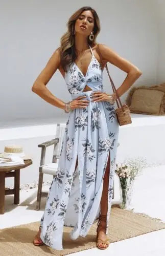 Sierra | Vestido Largo Halter Floral Bohemio
